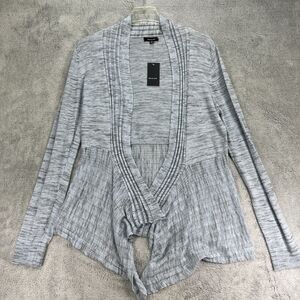 Verve Ami Cardigan Sweater Womens Medium Gray Cotton Knit Ribbed Open Front